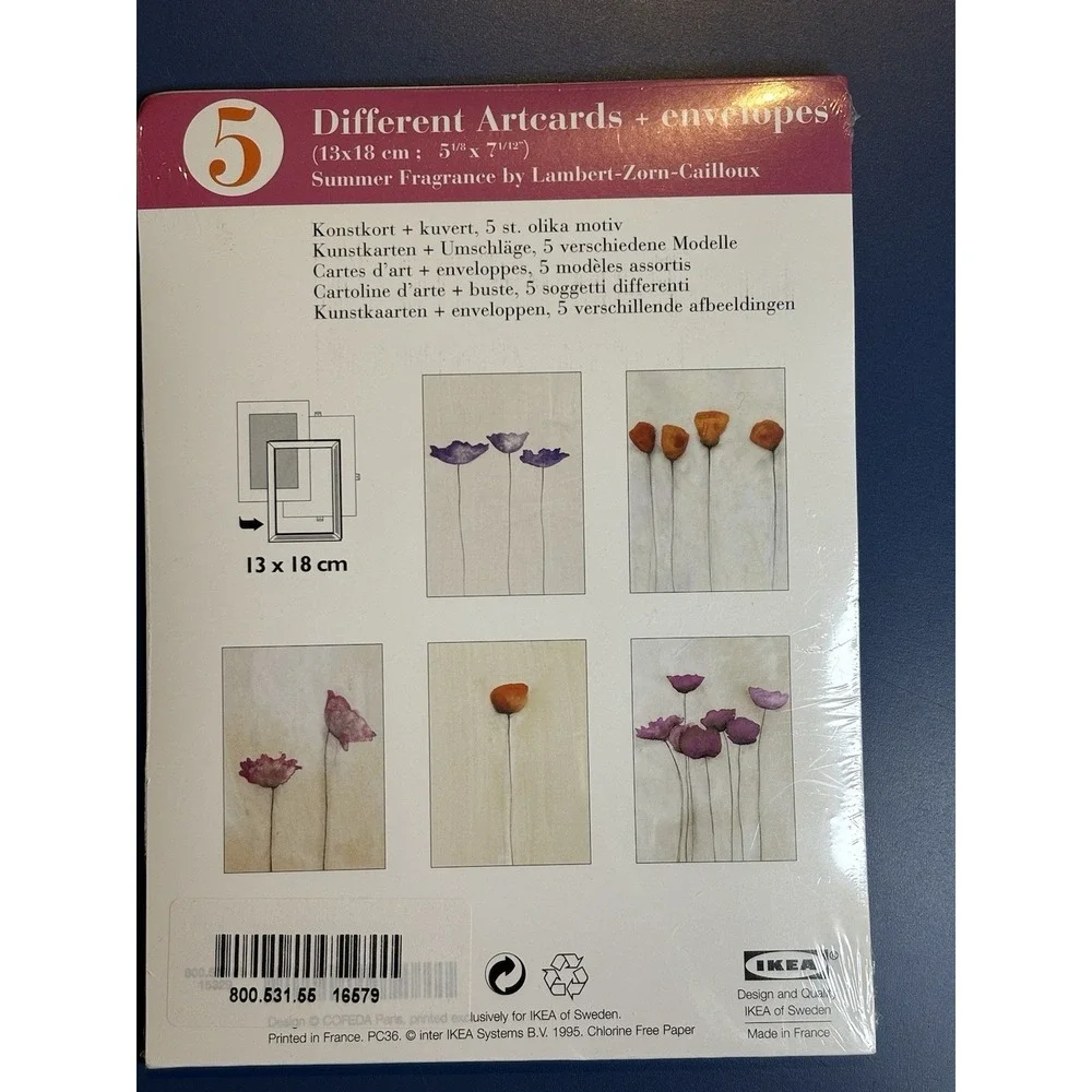 IKEA Wall‎ Art Cards Pack 5 Floral Prints Whimsy Dainty 90s 5x7 Note Envelopes